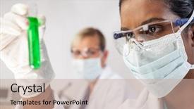  Presentation with asian doctor - Slides consisting of test tube of green background and a mint green colored foreground