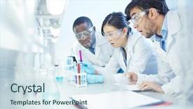  Presentation with lab coats - Presentation theme enhanced with test tube with purple background and a sky blue colored foreground