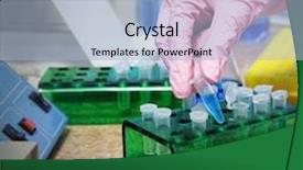  Presentation with tea leaves test tube - Beautiful slide set featuring test tubes and hand backdrop and a light blue colored foreground