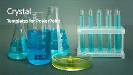  Presentation with petri dish - Presentation theme featuring test-tubes and leaf tested in petri dish on grey background background and a gray colored foreground