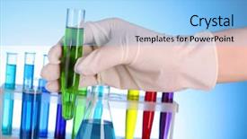  Presentation with test tubes - PPT theme with test tubes over blue background background and a  colored foreground