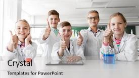  Presentation with chemistry tablet - Beautiful PPT layouts featuring test tubes studying chemistry backdrop and a light gray colored foreground