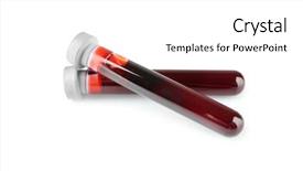  Presentation with blood test - Audience pleasing PPT theme consisting of test tubes with blood samples backdrop and a white colored foreground