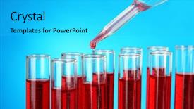  Presentation with blood cells - Beautiful slide set featuring test tubes with blood backdrop and a cyan colored foreground