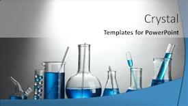  Presentation with test tubes - Presentation theme having test-tubes-with-blue-liquid background and a white colored foreground