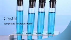  Presentation with test tubes - Beautiful slide deck featuring test-tubes-with-blue-liquid backdrop and a light blue colored foreground