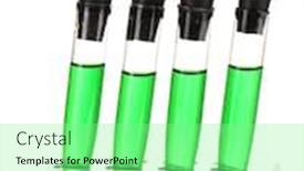  Presentation with test tubes - Colorful theme enhanced with test-tubes-with-green-liquid backdrop and a seafoam green colored foreground