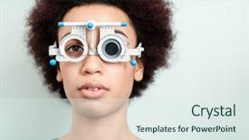  Presentation with eye doctor - Slide deck having test with phoropter for new background and a sky blue colored foreground