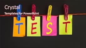  Presentation with test - Amazing PPT layouts having test word on laundry hook backdrop and a  colored foreground