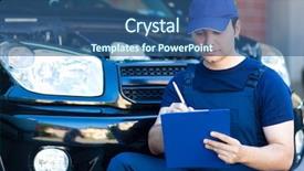  Presentation with testing - Colorful slide deck enhanced with testing car - mechanic writing on clipboard backdrop and a  colored foreground