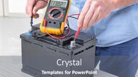  Presentation with digital car - Presentation theme having testing-car-battery-with-digital background and a gray colored foreground