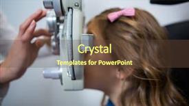  Presentation with optometrist - PPT layouts featuring testing machine - female optometrist examining young patient background and a tawny brown colored foreground