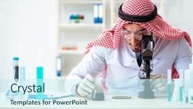  Presentation with animal testing scientist doing experiment - Beautiful slides featuring testing quality of oil petrol backdrop and a cool aqua colored foreground