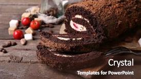  Presentation with roll - Beautiful PPT theme featuring testis - chocolate roll with cream backdrop and a wine colored foreground