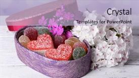  Presentation with flower office desk table - Beautiful theme featuring testis - present box with sweets backdrop and a  colored foreground