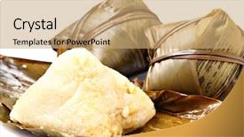  Presentation with dumpling - Presentation featuring tetraeder - steamed rice dumpling background and a coral colored foreground