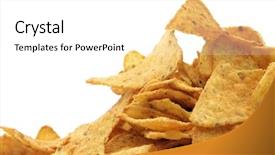  Presentation with nachos - Colorful slides enhanced with tex mex - pile of nachos isolated backdrop and a white colored foreground