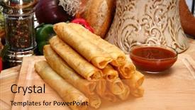  Presentation with hot sauce - PPT layouts enhanced with tex mex - stack of chicken taquitos background and a gold colored foreground