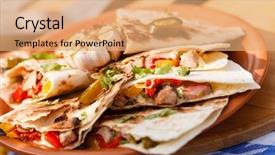  Presentation with tortilla - Presentation design featuring tex mex - tortilla with vegetables background and a coral colored foreground