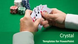  Presentation with poker chips - PPT theme with texas hold em - casino gambling poker people background and a ocean colored foreground