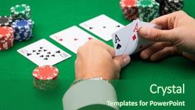 Presentation with poker chips - PPT theme consisting of texas hold em - casino gambling poker people background and a forest green colored foreground