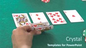  Presentation with reveal - Audience pleasing theme consisting of texas hold 'um poker player peels back her cards to reveal a hearts royal flush backdrop and a ocean colored foreground
