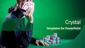  Presentation with texas holdem - Presentation design featuring texas holdem - player in casino and chips background and a forest green colored foreground