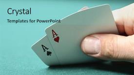  Presentation with bridge playing cards - PPT theme consisting of texas holdem - playing cards with thumb showing background and a seafoam green colored foreground