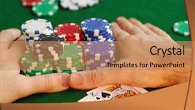  Presentation with poker chips - Beautiful PPT layouts featuring texas holdem - poker player going all backdrop and a coral colored foreground