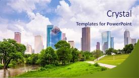  Presentation with houston - Cool new PPT theme with texas usa downtown city skyline backdrop and a sky blue colored foreground
