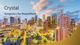  Presentation with houston - Presentation design consisting of texas usa downtown city skyline background and a light blue colored foreground