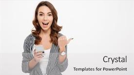  Presentation with cheerful stylish city girl using - Colorful presentation enhanced with text - portrait of a cheerful casual backdrop and a light gray colored foreground