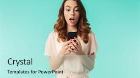  Presentation with girl in red dress - Slide set with text - portrait of a surprised young background and a arctic colored foreground