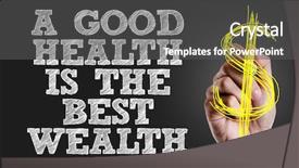  Presentation with health wealth - Cool new presentation theme with text a good health backdrop and a dark gray colored foreground