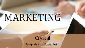  Presentation with marketing - PPT layouts having text analytics - marketing concept businessman holding pen background and a coral colored foreground