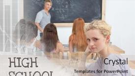  Presentation with at risk high school students - Presentation theme featuring text and students in class background and a mint green colored foreground