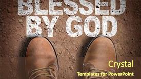  Presentation with blessed - Presentation design with jesus foot - top view of boot background and a tawny brown colored foreground