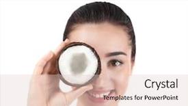  Presentation with coconut fruit - Theme having text coconut oil benefits background and a lemonade colored foreground