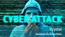  Presentation with cyber attack - PPT theme featuring text cyber attack and hacker background and a ocean colored foreground