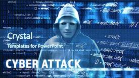  Presentation with cyber attack - Audience pleasing theme consisting of text cyber attack and hacker backdrop and a ocean colored foreground