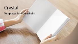  Presentation with book - Amazing slide deck having text edit - closeup of woman holding opened backdrop and a  colored foreground