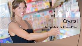  Presentation with magazines - Slide set enhanced with text edit - lady arranging magazines on shelf background and a  colored foreground