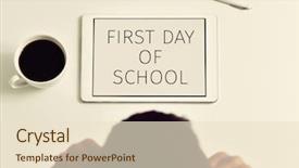  Presentation with end school year - Slide set consisting of text first day of school background and a lemonade colored foreground