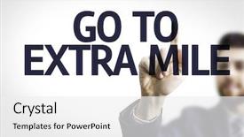  Presentation with extra mile - Cool new slides with smiling beautiful girl woke up early in the morning sits in bed and looks into the phone backdrop and a light gray colored foreground