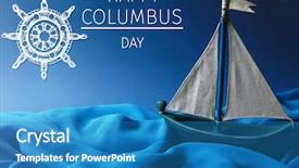  Presentation with happy holiday - Slides enhanced with columbus day with wooden boat background and a teal colored foreground