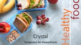  Presentation with healthy food - PPT theme having text healthy food different products background and a light blue colored foreground