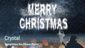  Presentation with vape concept smoke clouds - Presentation theme enhanced with text in the city night background and a ocean colored foreground