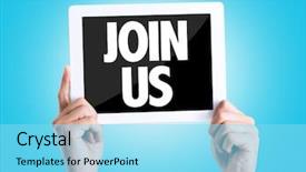  Presentation with mastermind 3d rendering text - Audience pleasing slide set consisting of text join us with blue backdrop and a arctic colored foreground