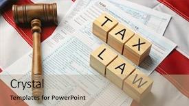  Presentation with judge gavel or law hammer - PPT layouts having text judge gavel and tax background and a coral colored foreground