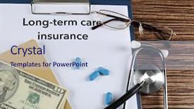  Presentation with long term care - Audience pleasing presentation theme consisting of text long-term care insurance backdrop and a sky blue colored foreground